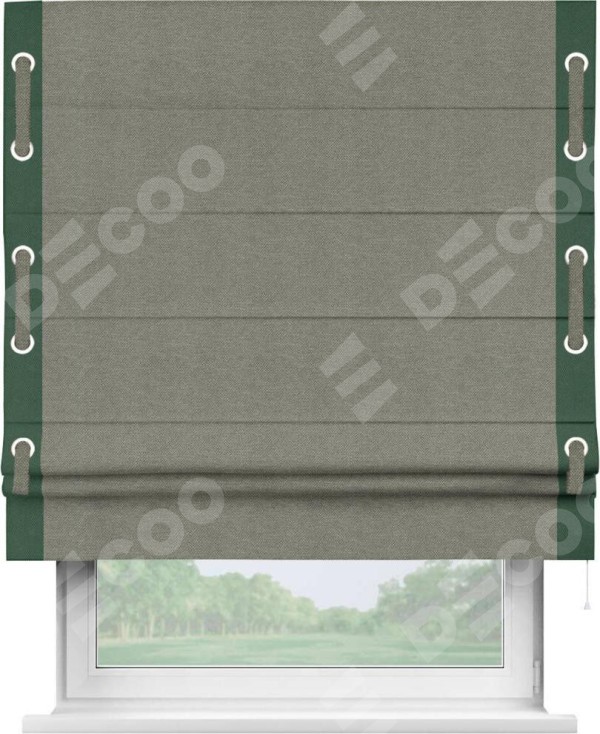 Римская штора «Кортин» с кантом Стрим Дуо (люверсы с пояском), для проема, ткань лён димаут, стальной