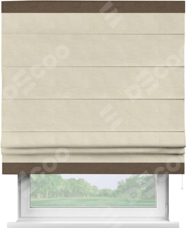 Римская штора «Кортин» с кантом Горизонт, для проема, ткань лён димаут, бежевый
