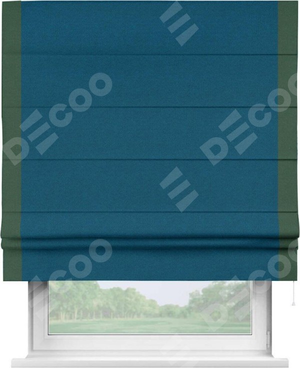 Римская штора «Кортин» с кантом Стрим Дуо, для проема, ткань лён димаут, синий