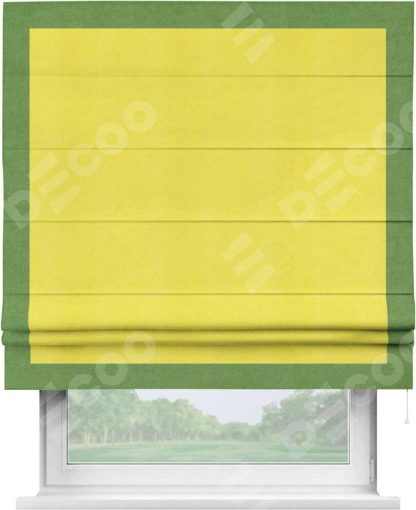 Римская штора «Кортин» с кантом Чесс, для проема, ткань вельвет cветло-желтый