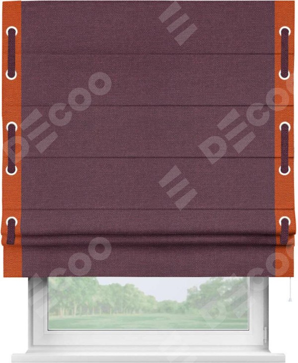 Римская штора «Кортин» с кантом Стрим Дуо (люверсы с пояском), для проема, ткань лён фиолетовый