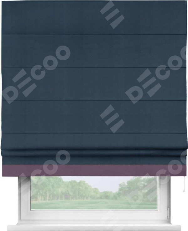 Римская штора «Кортин» с кантом Джестер, для проема, ткань блэкаут однотонный синий