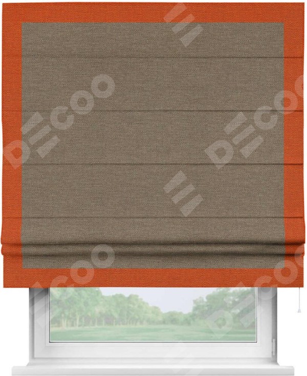 Римская штора «Кортин» с кантом Чесс, для проема, ткань лён светло-коричневый