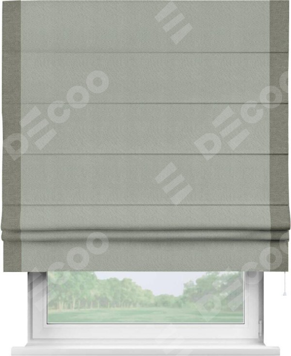 Римская штора «Кортин» с кантом Стрим Дуо, для проема, лён димаут, в сером цвете