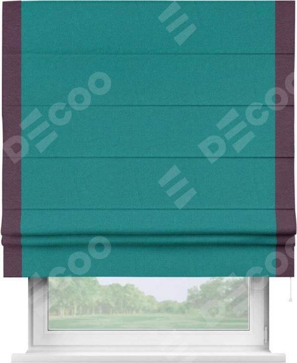 Римская штора «Кортин» с кантом Стрим Дуо, для проема, ткань лён димаут, тёмно-бирюзовый