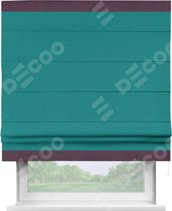 Римская штора «Кортин» с кантом Горизонт, для проема, ткань лён димаут, тёмно-бирюзовый