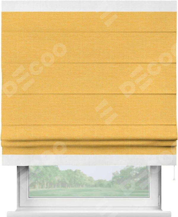 Римская штора «Кортин» с кантом Горизонт, для проема, ткань лён желтый