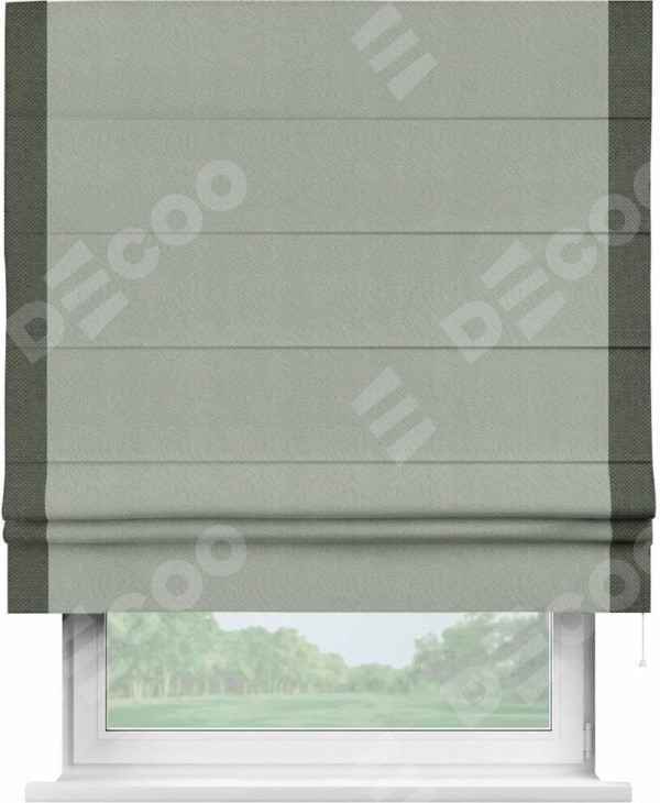 Римская штора «Кортин» с кантом Стрим Дуо, для проема, лён димаут, в сером цвете