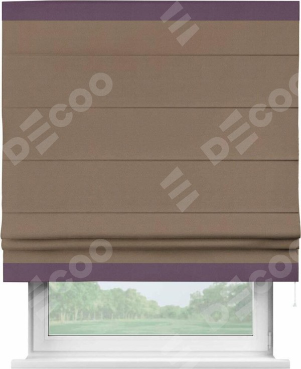 Римская штора «Кортин» с кантом Горизонт, для проема, ткань блэкаут однотонный коричневый