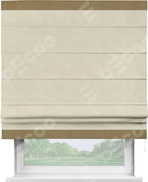 Римская штора «Кортин» с кантом Горизонт, для проема, ткань лён димаут, бежевый