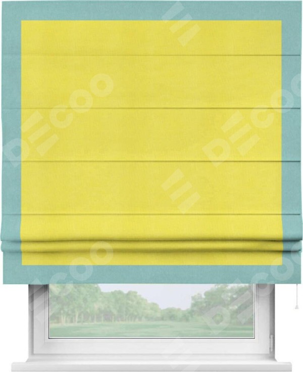 Римская штора «Кортин» с кантом Чесс, для проема, ткань вельвет cветло-желтый