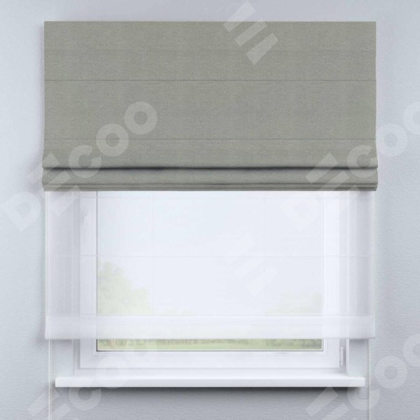 Римская штора «Кортин» день-ночь, ткань лён димаут, тюль, в сером цвете