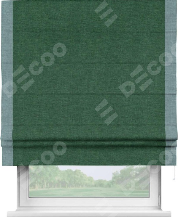 Римская штора «Кортин» с кантом Стрим Дуо, для проема, ткань лён серо-зеленый