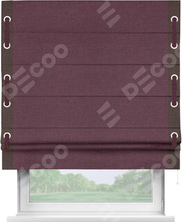 Римская штора «Кортин» с кантом Стрим Дуо (люверсы с пояском), для проема, ткань лён фиолетовый