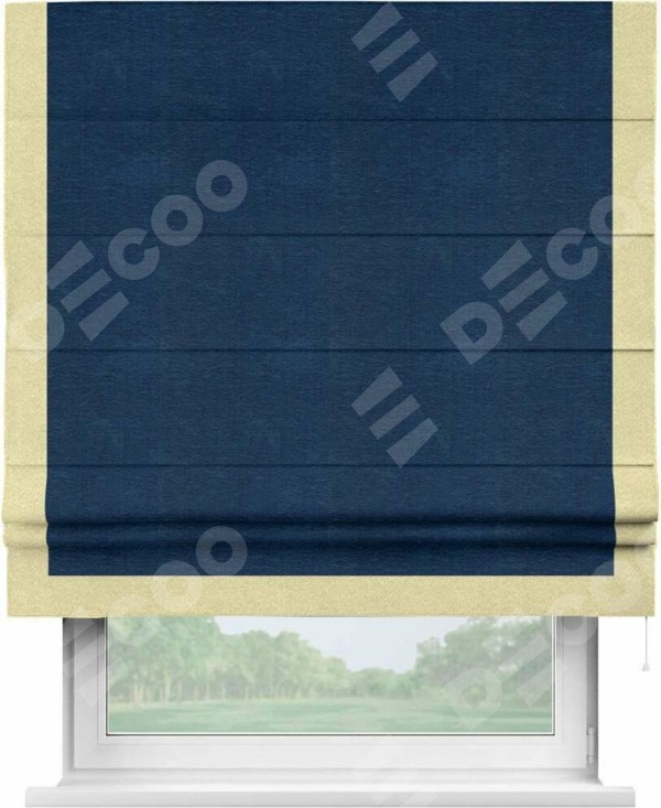 Римская штора «Кортин» с кантом Виктория, для проема, ткань софт однотонный синий