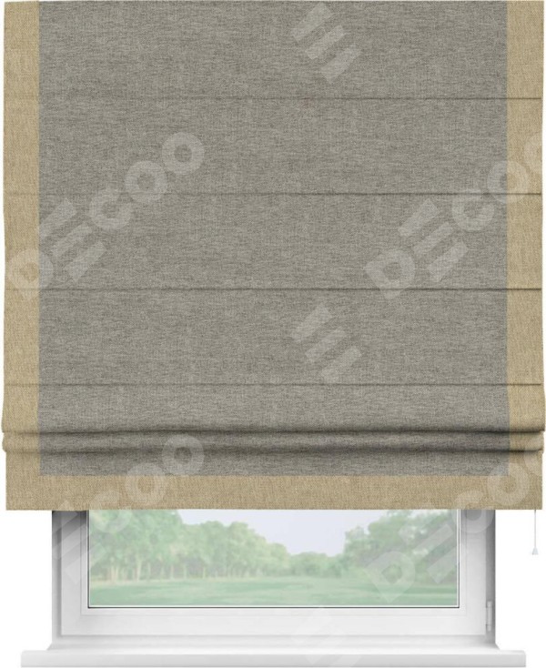 Римская штора «Кортин» с кантом Виктория, для проема, ткань стиф димаут серо-коричневый