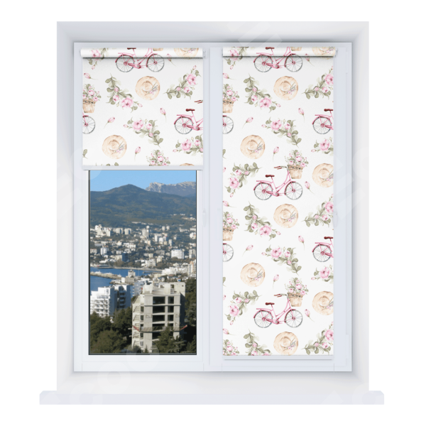 Рулонная штора Мини с принтом Розовый велосипед