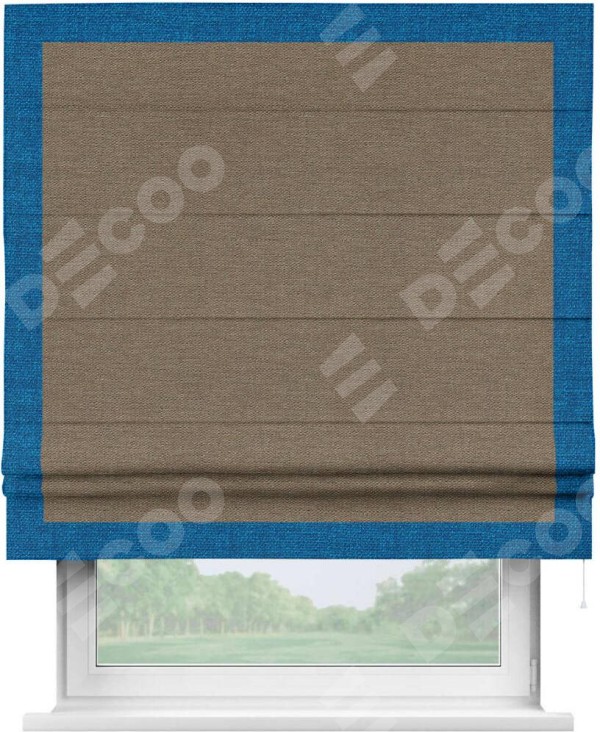 Римская штора «Кортин» с кантом Чесс, для проема, ткань лён светло-коричневый
