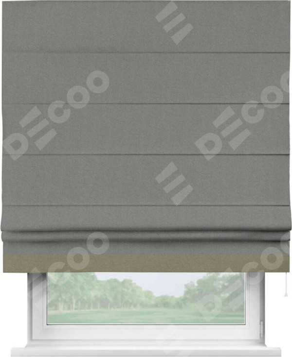 Римская штора «Кортин» с кантом Джестер, для проема, лён блэкаут серый