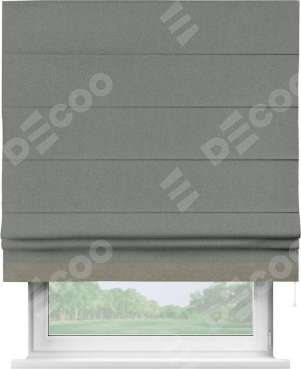 Римская штора «Кортин» с кантом Джестер, для проема, лён блэкаут серый