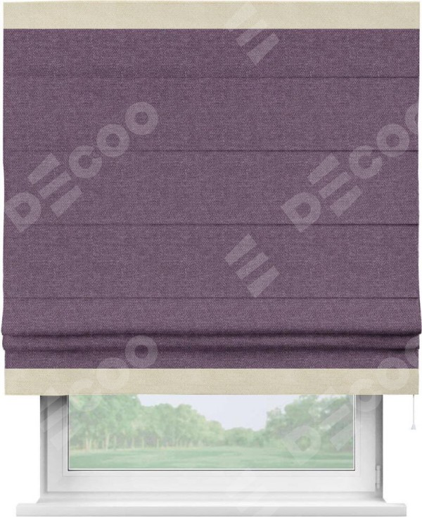 Римская штора «Кортин» с кантом Горизонт, для проема, ткань лён димаут, брусника