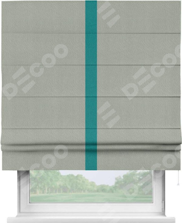 Римская штора «Кортин» отделка кантом Хайвэй, для проема, ткань лён димаут, в сером цвете