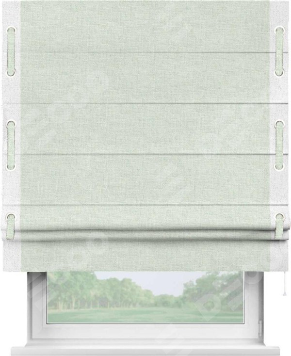 Римская штора «Кортин» для проёма, лён топлёное молоко, с кантом Стрим Дуо (люверсы с пояском)