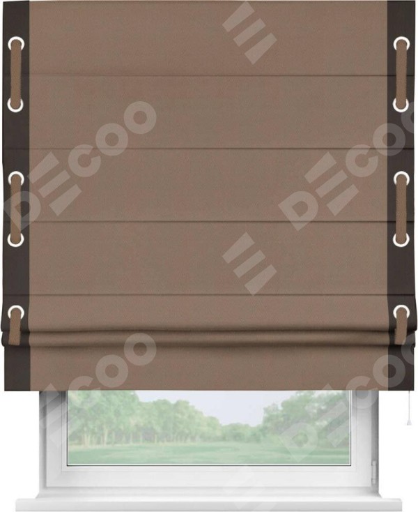 Римская штора «Кортин» с кантом Стрим Дуо (люверсы с пояском), для проема, ткань блэкаут однотонный коричневый