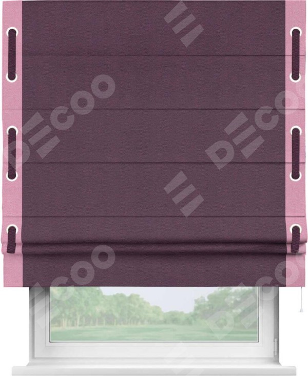 Римская штора «Кортин» с кантом Стрим Дуо (люверсы с пояском), для проема, ткань лён димаут, фиолетовый