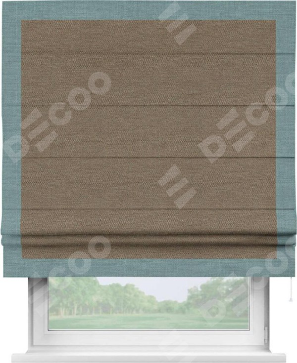 Римская штора «Кортин» с кантом Чесс, для проема, ткань лён светло-коричневый