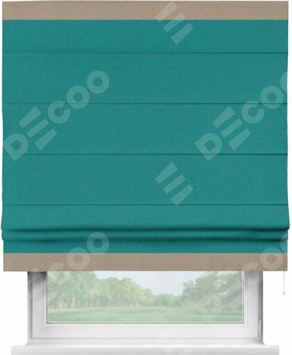 Римская штора «Кортин» с кантом Горизонт, для проема, ткань лён димаут, тёмно-бирюзовый