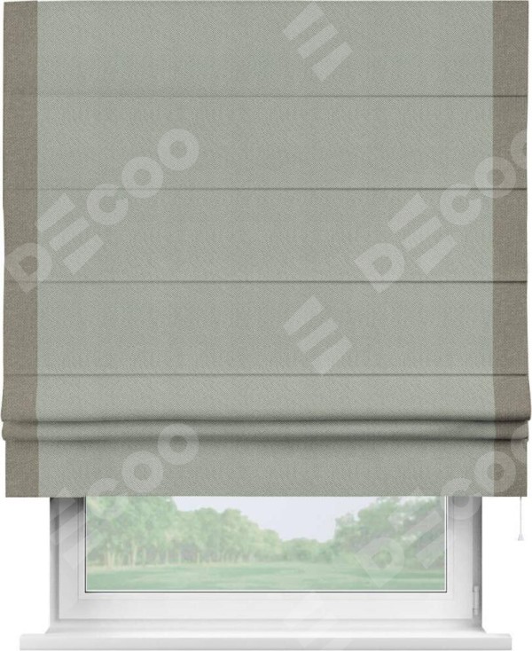 Римская штора «Кортин» с кантом Стрим Дуо, для проема, лён димаут, в сером цвете