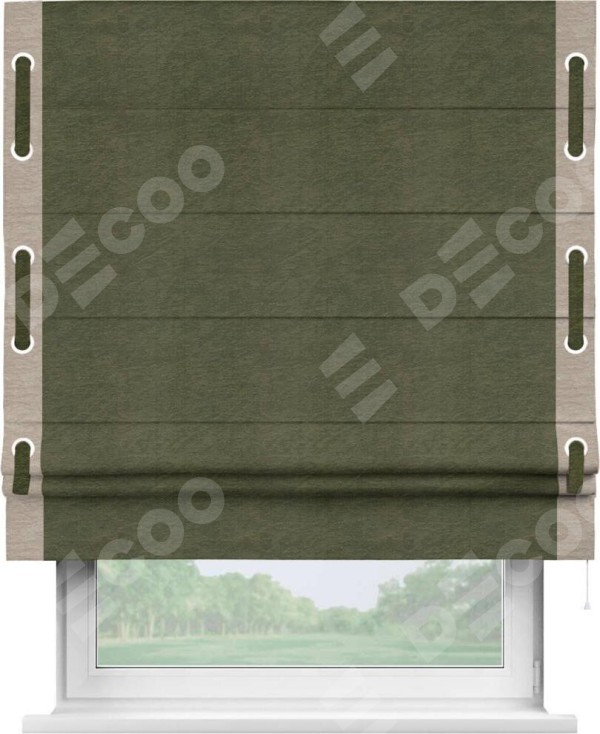 Римская штора «Кортин» с кантом Стрим Дуо (люверсы с пояском), для проема, ткань софт однотонный зелёный