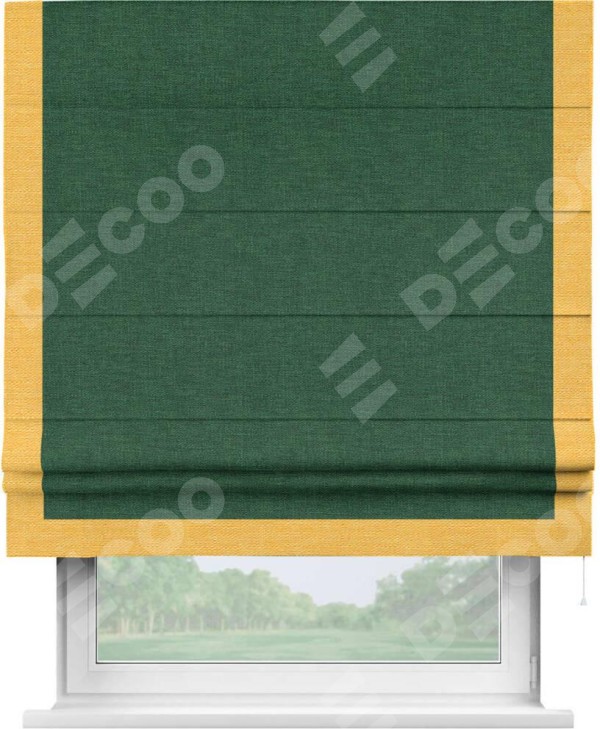 Римская штора «Кортин» с кантом Виктория, для проема, ткань лён серо-зеленый