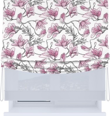 Римская штора «Кортин», день-ночь с мягкими складками, «Цветки магнолии»