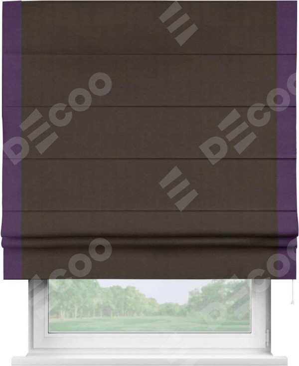 Римская штора «Кортин» с кантом Стрим Дуо, для проема, ткань вельвет тёмно-коричневый