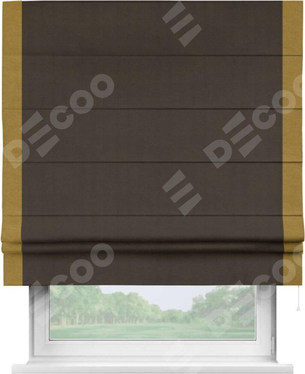 Римская штора «Кортин» с кантом Стрим Дуо, для проема, ткань вельвет тёмно-коричневый