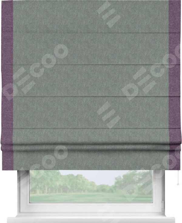 Римская штора «Кортин» с кантом Стрим Дуо, для проема, ткань лён димаут, серый