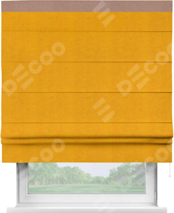 Римская штора «Кортин» с кантом Кинг, для проема, ткань вельвет желтый