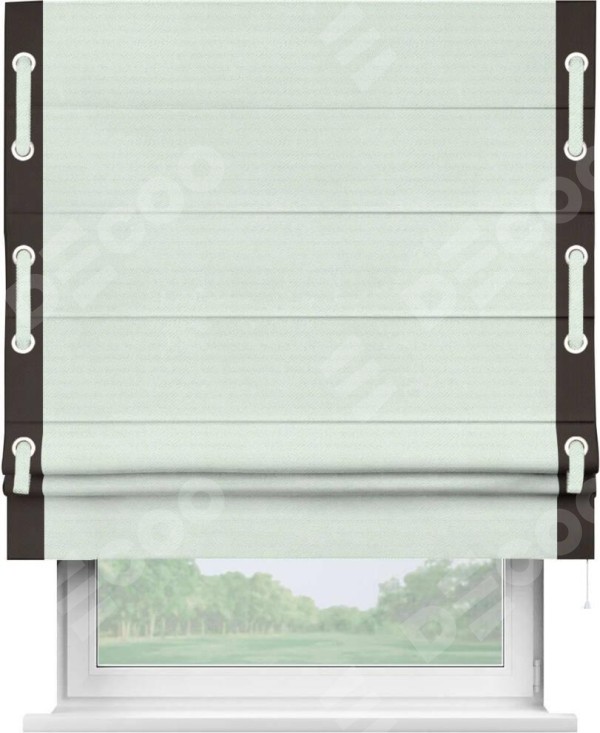 Римская штора «Кортин» с кантом Стрим Дуо (люверсы с пояском), для проема, ткань блэкаут однотонный дымчато-молочный