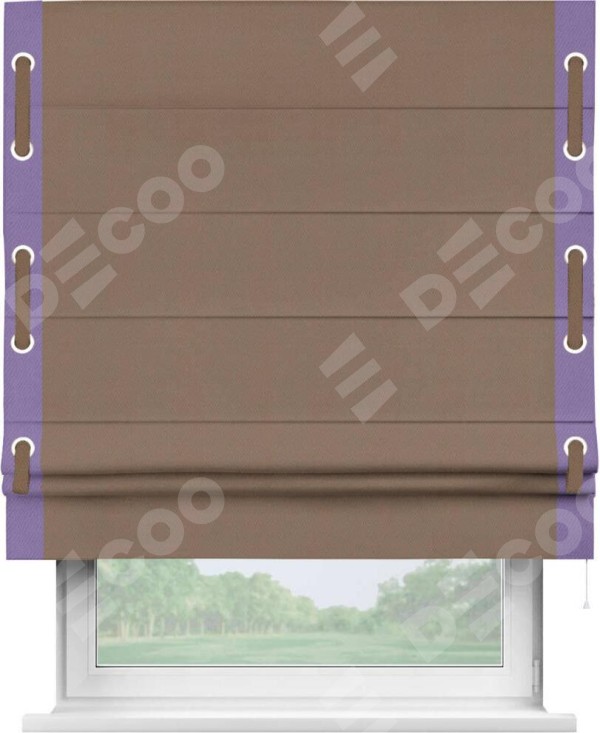 Римская штора «Кортин» с кантом Стрим Дуо (люверсы с пояском), для проема, ткань блэкаут однотонный коричневый