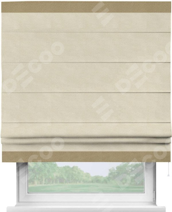 Римская штора «Кортин» с кантом Горизонт, для проема, ткань лён димаут, бежевый