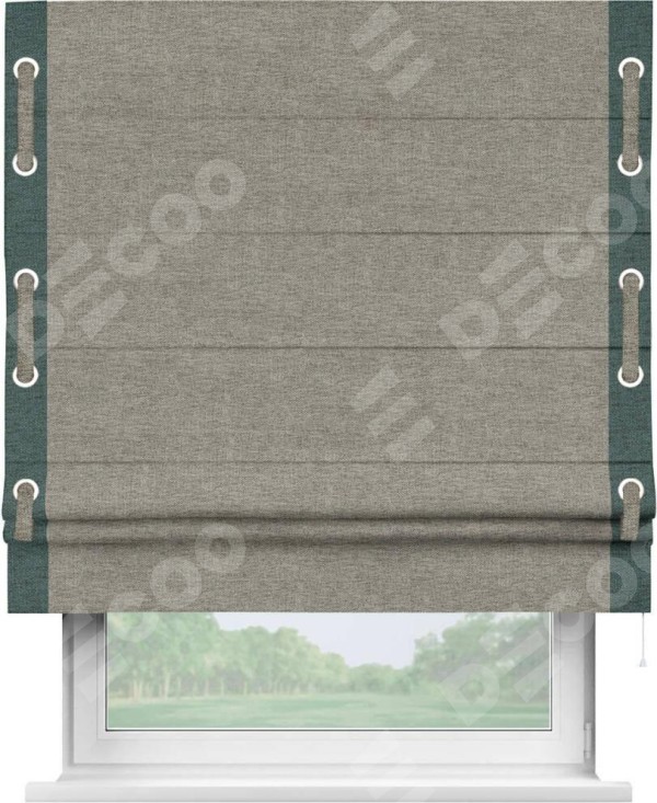 Римская штора «Кортин» с кантом Стрим Дуо (люверсы с пояском), для проема, ткань стиф димаут серо-коричневый