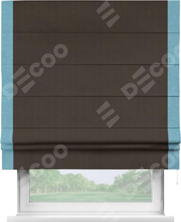 Римская штора «Кортин» с кантом Стрим Дуо, для проема, ткань вельвет тёмно-коричневый