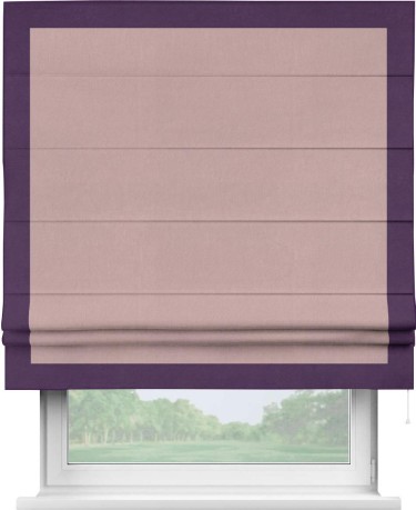 Римская штора «Кортин» с кантом Чесс, для проема, ткань вельвет розовая пудра