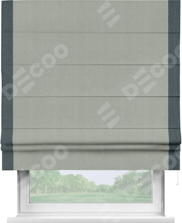 Римская штора «Кортин» с кантом Стрим Дуо, для проема, лён димаут, в сером цвете