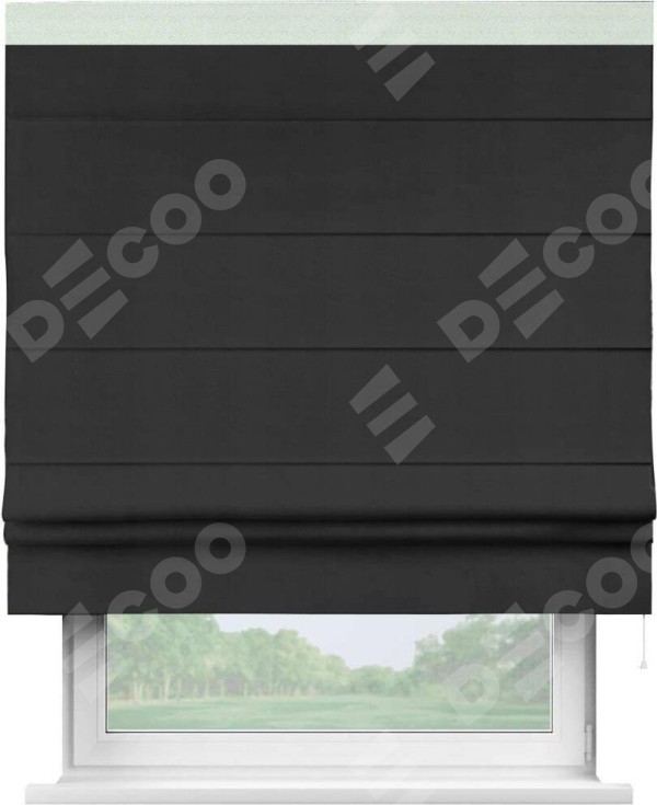 Римская штора «Кортин» с кантом Кинг, для проема, ткань блэкаут однотонный черный