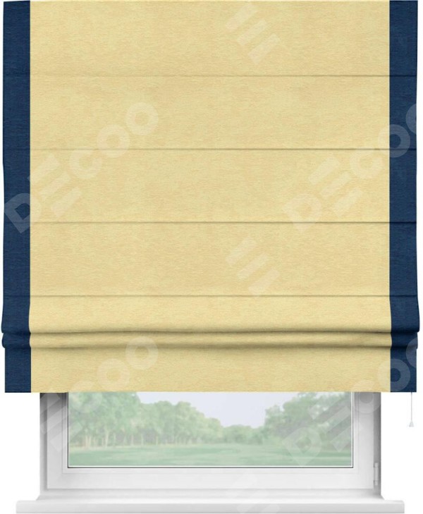 Римская штора «Кортин» с кантом Стрим Дуо, для проема, ткань софт однотонный золотой