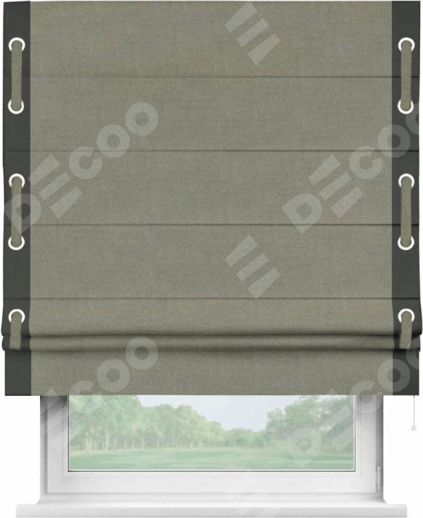 Римская штора «Кортин» с кантом Стрим Дуо (люверсы с пояском), для проема, лён блэкаут шампань