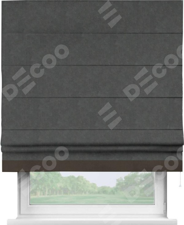 Римская штора «Кортин» с кантом Джестер, для проема, ткань вельвет цвет тёмно-серый